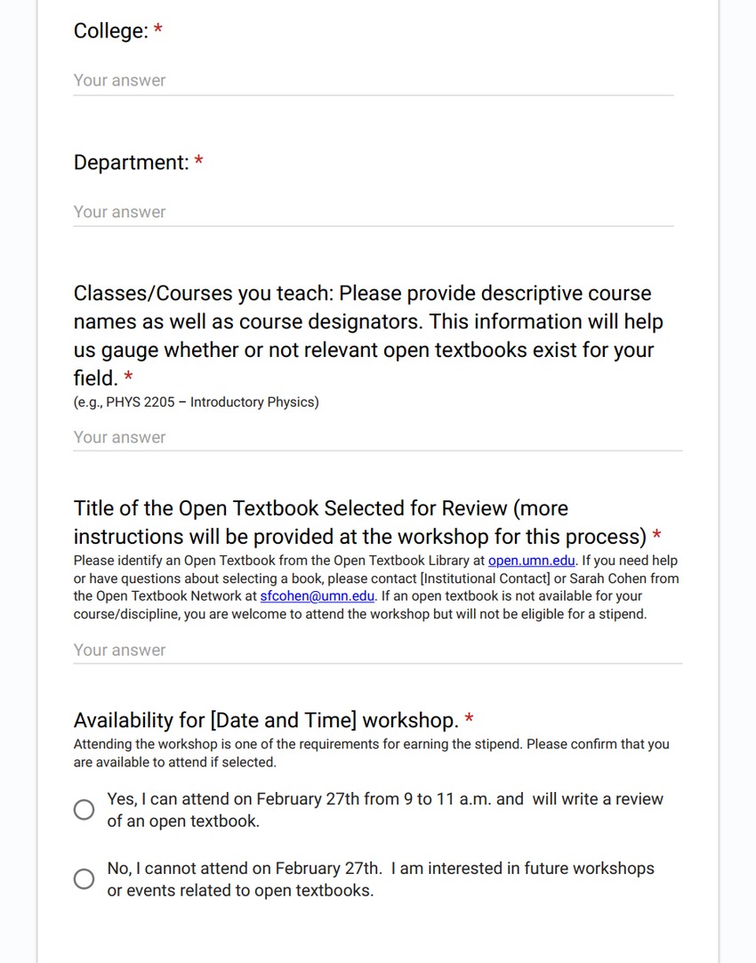 [Institution's Name] Open Textbook Workshop Application - Page 2
