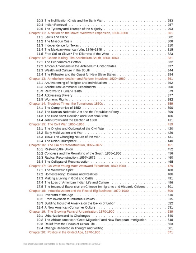 U.S. History - Table of Contents 2