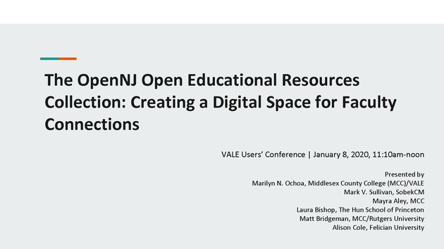 The OpenNJ Open Educational Resources Collection: Creating a Digital Space for Faculty Connections - Page 1
