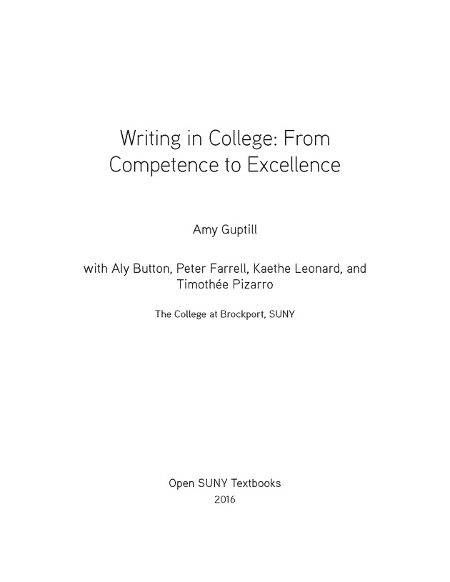 Writing In College: From Competence to Excellence - Front Matter 1