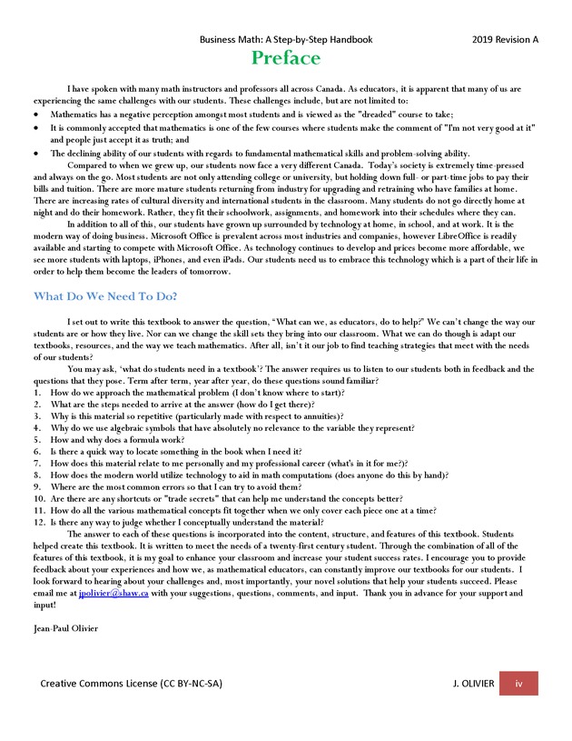 BUSINESS MATH: A Step-By-Step Handbook - Front Matter 2