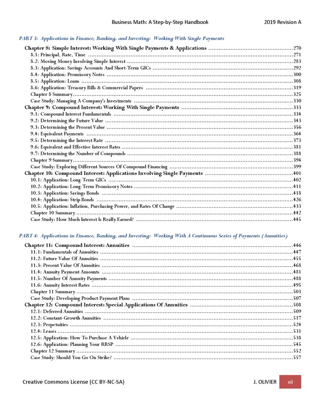 BUSINESS MATH: A Step-By-Step Handbook - Table of Contents 2