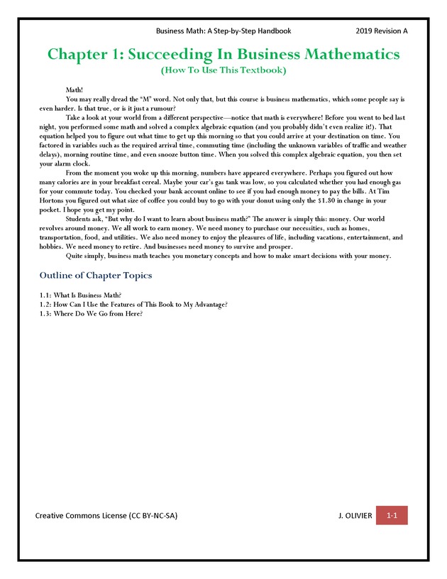 BUSINESS MATH: A Step-By-Step Handbook - Page 1
