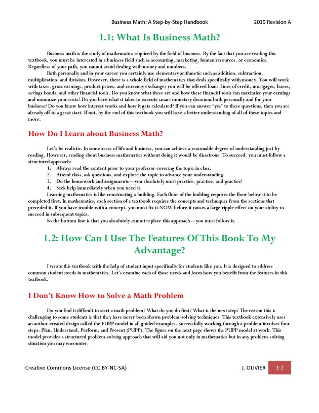 BUSINESS MATH: A Step-By-Step Handbook - Page 2