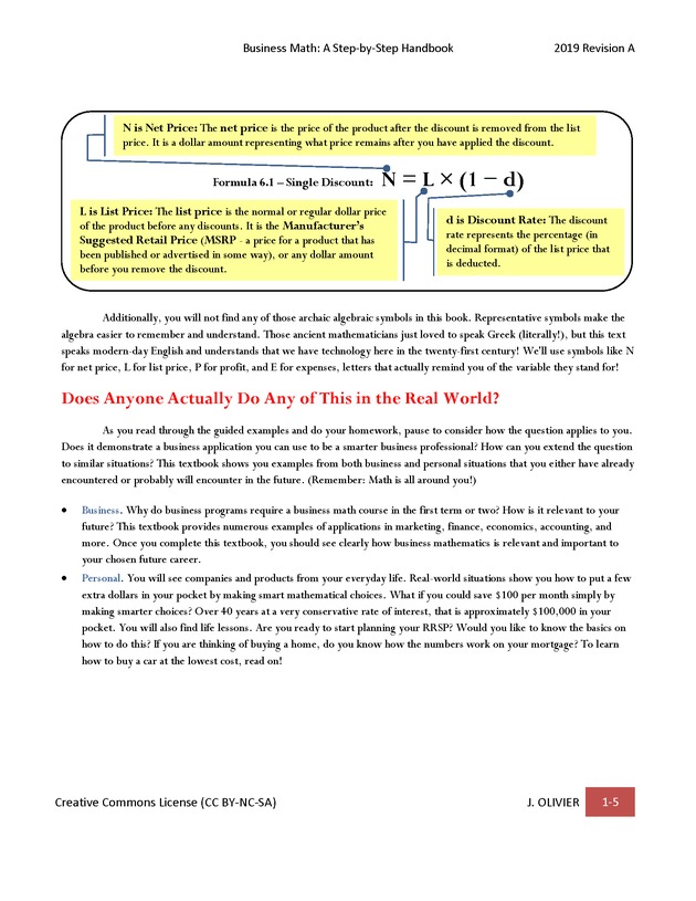 BUSINESS MATH: A Step-By-Step Handbook - Page 5