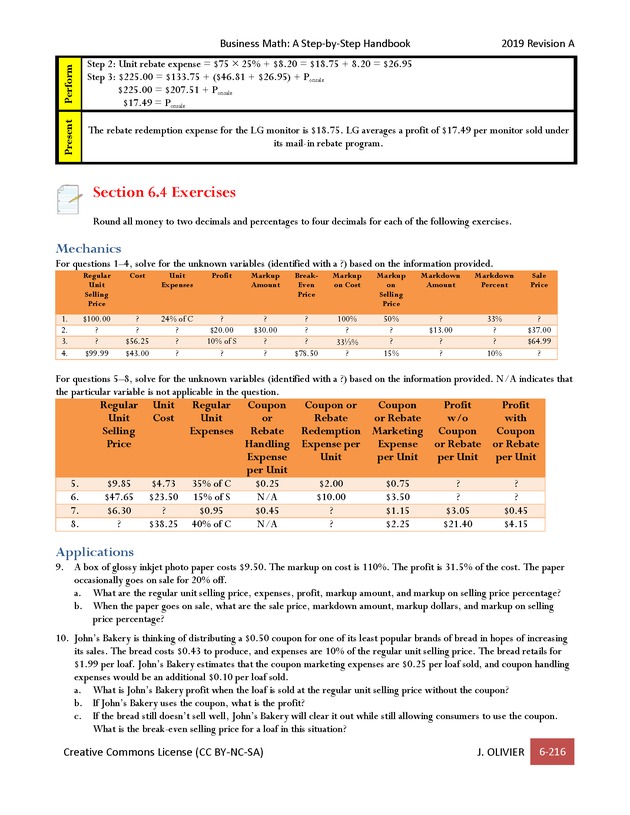 BUSINESS MATH: A Step-By-Step Handbook - Page 216
