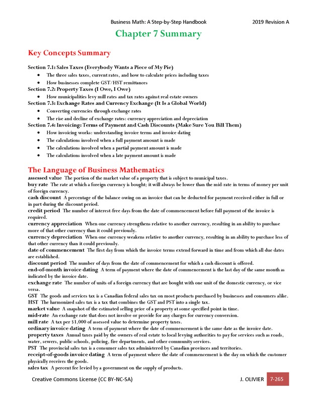 BUSINESS MATH: A Step-By-Step Handbook - Page 265