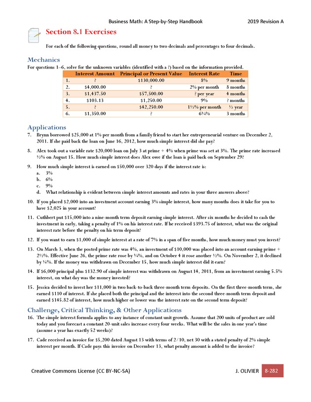 BUSINESS MATH: A Step-By-Step Handbook - Page 282