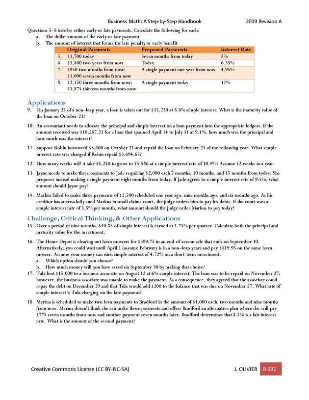 BUSINESS MATH: A Step-By-Step Handbook - Page 291
