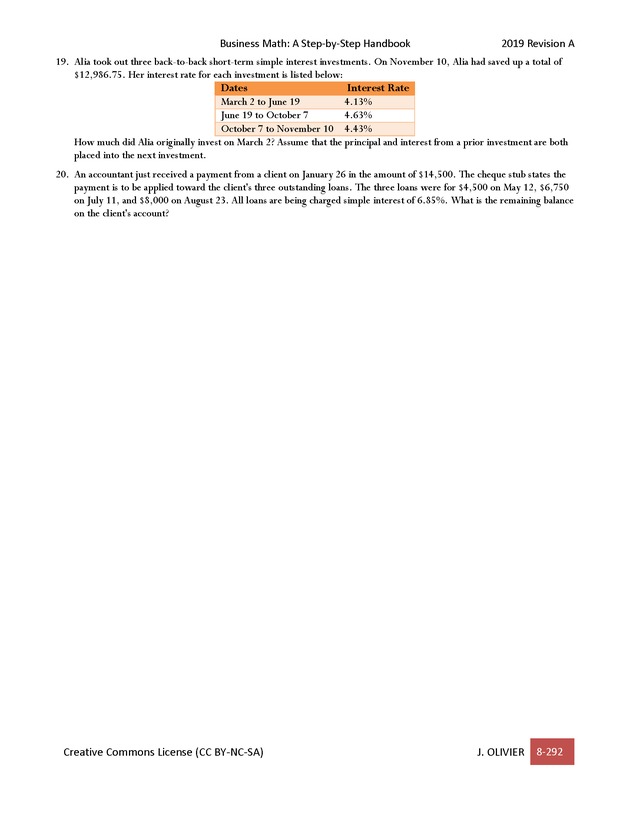 BUSINESS MATH: A Step-By-Step Handbook - Page 292