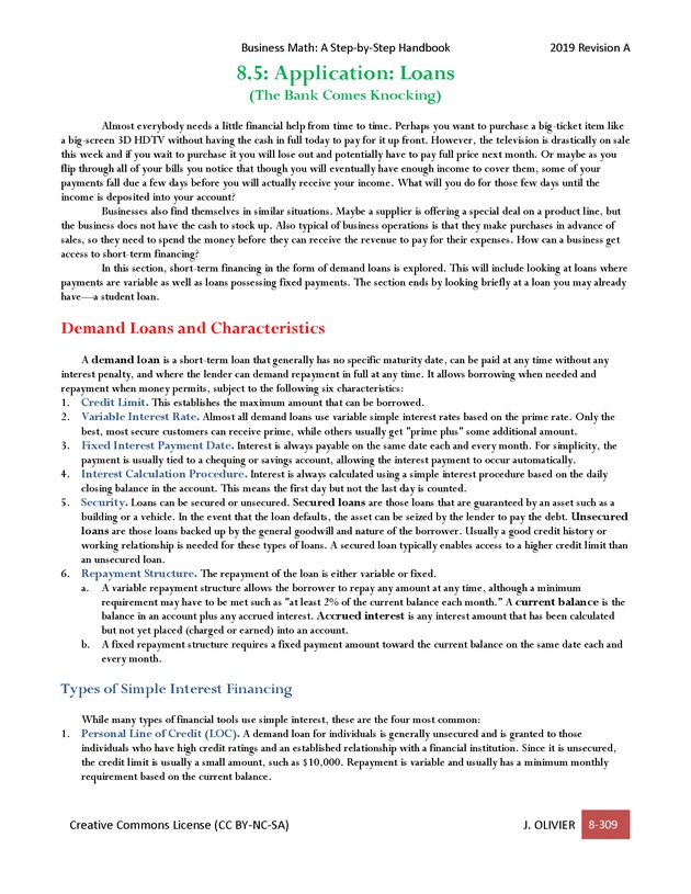 BUSINESS MATH: A Step-By-Step Handbook - Page 309