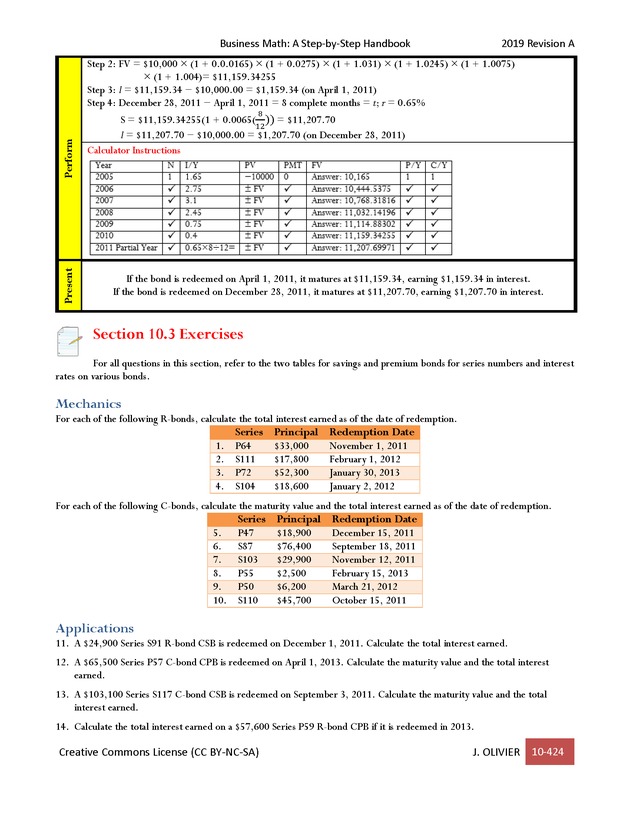 BUSINESS MATH: A Step-By-Step Handbook - Page 424