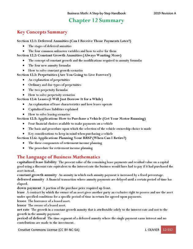 BUSINESS MATH: A Step-By-Step Handbook - Page 552