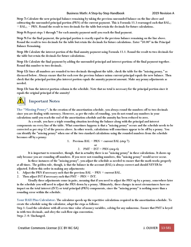 BUSINESS MATH: A Step-By-Step Handbook - Page 581