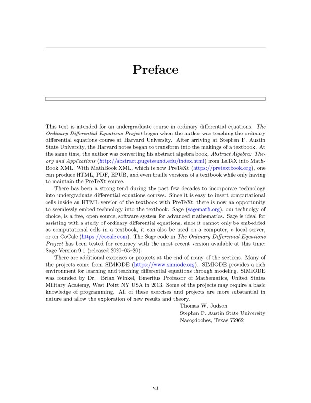 The Ordinary Differential Equations Project - Preface 1