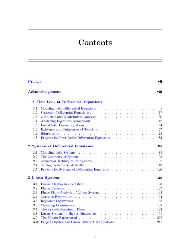 The Ordinary Differential Equations Project - Contents 1