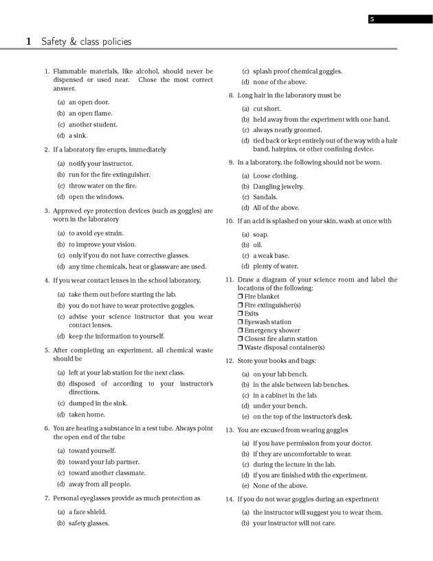 Experiments in College Chemistry I - Safety and Class Policies 1