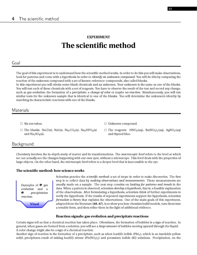 Experiments in College Chemistry I - The Scientific Method 1