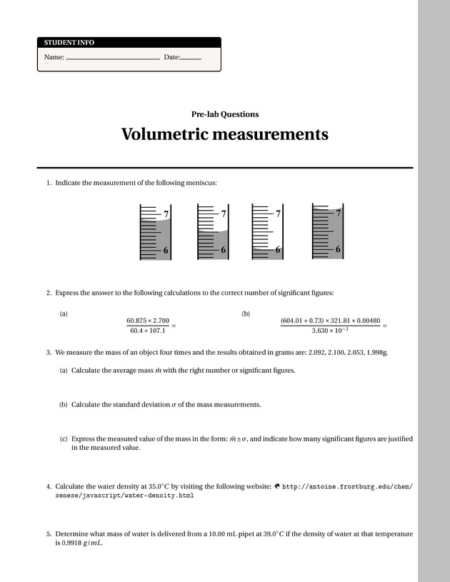 Experiments in College Chemistry I - Volumetric Measurements 6