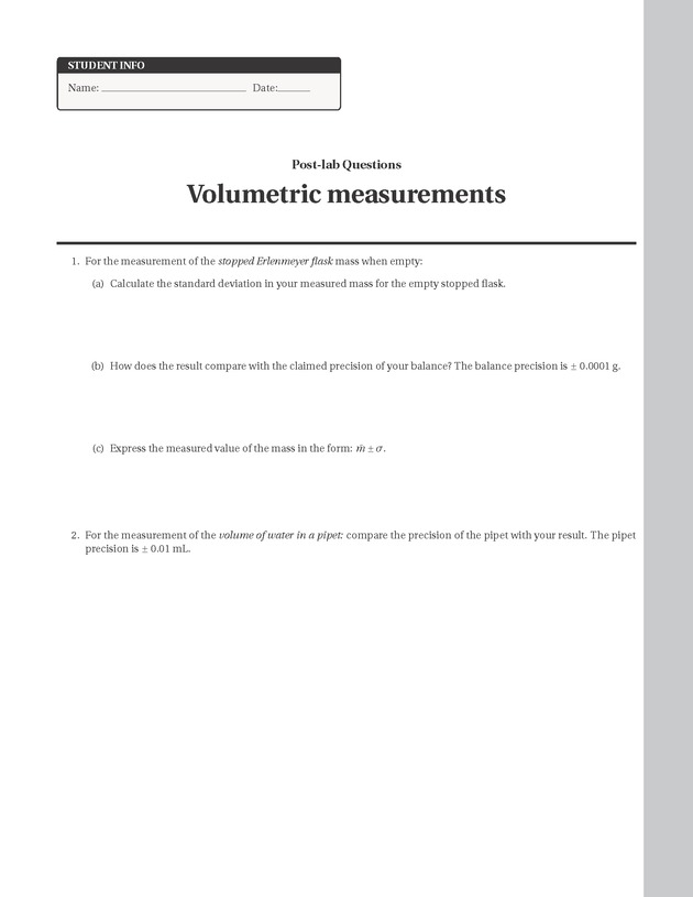 Experiments in College Chemistry I - Volumetric Measurements 10