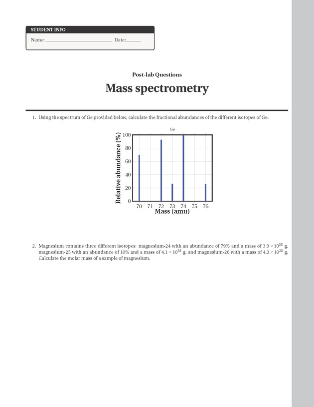 Experiments in College Chemistry I - Mass Spectrometry 11