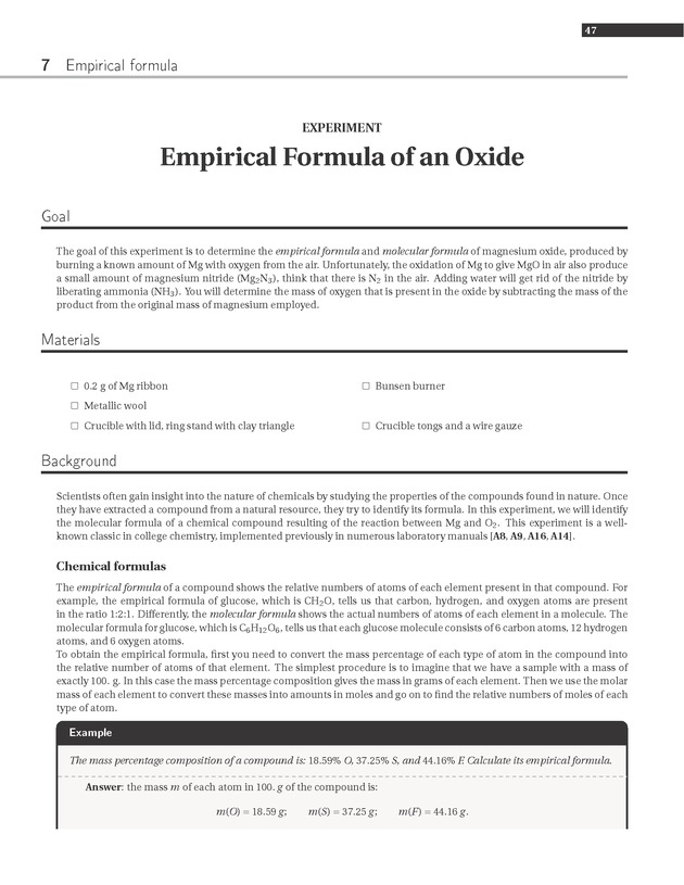 Experiments in College Chemistry I - Empirical Formula of an Oxide 1