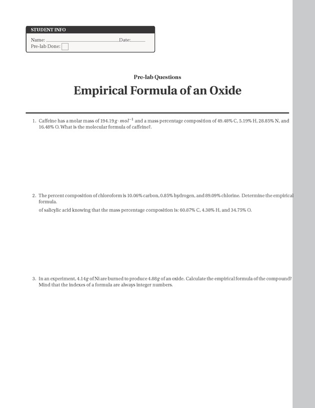 Experiments in College Chemistry I - Empirical Formula of an Oxide 5