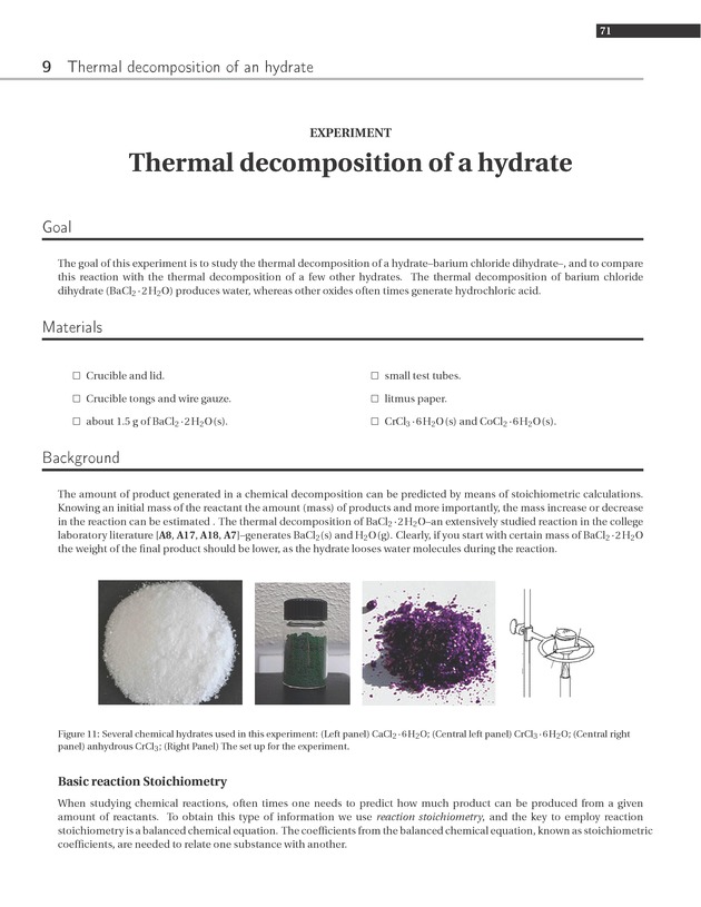 Experiments in College Chemistry I - Thermal Decomposition of a Hydrate 1