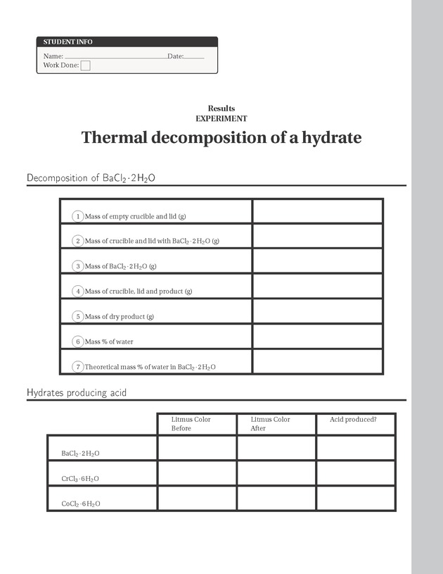 Experiments in College Chemistry I - Thermal Decomposition of a Hydrate 9