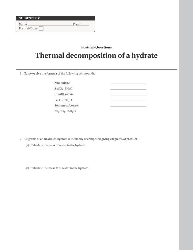 Experiments in College Chemistry I - Thermal Decomposition of a Hydrate 11