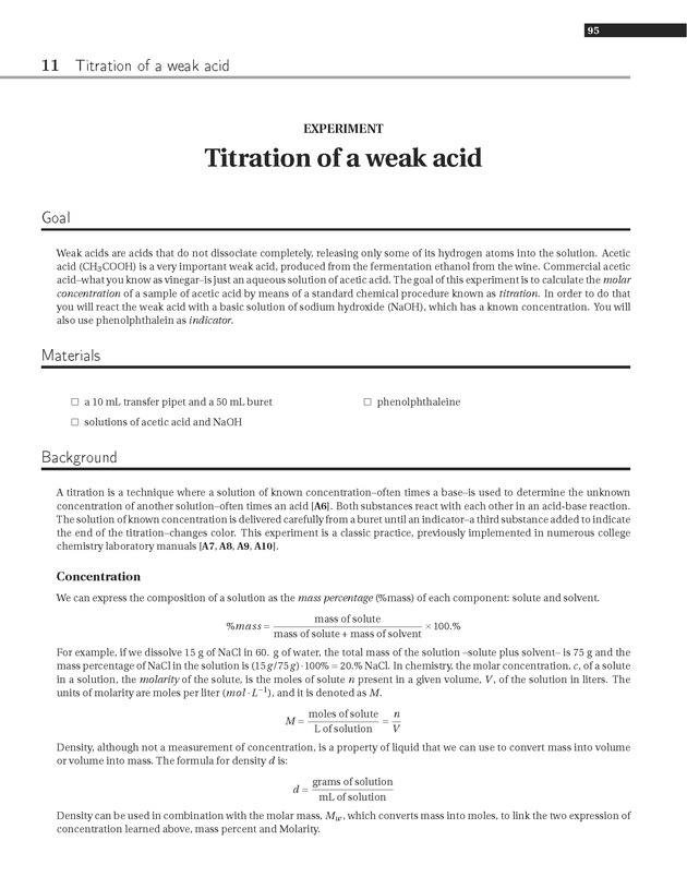 Experiments in College Chemistry I - Titration of a Weak Acid 1