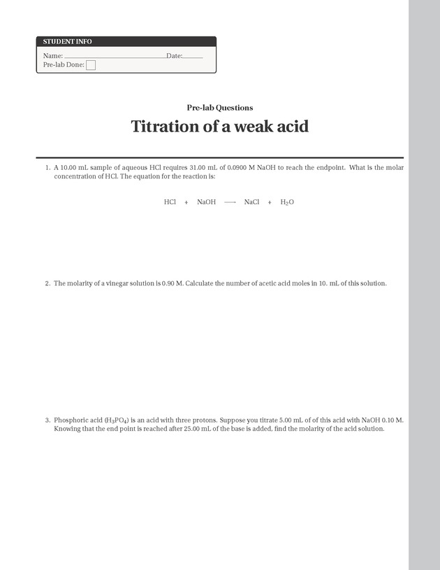 Experiments in College Chemistry I - Titration of a Weak Acid 5