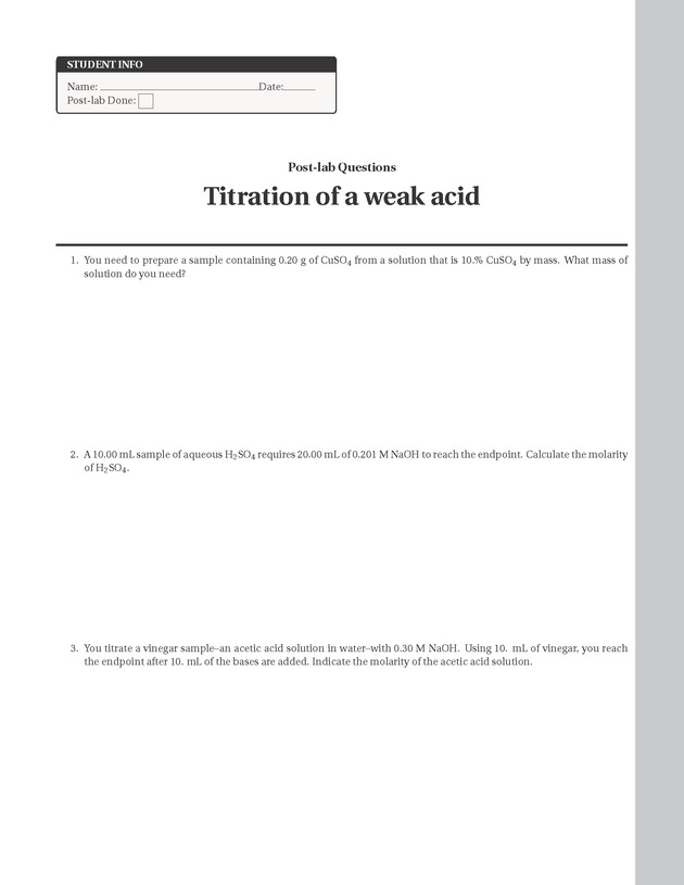 Experiments in College Chemistry I - Titration of a Weak Acid 9