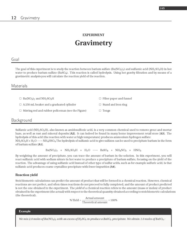 Experiments in College Chemistry I - Gravimetry 1