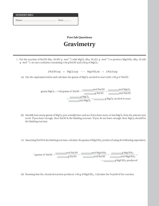 Experiments in College Chemistry I - Gravimetry 9