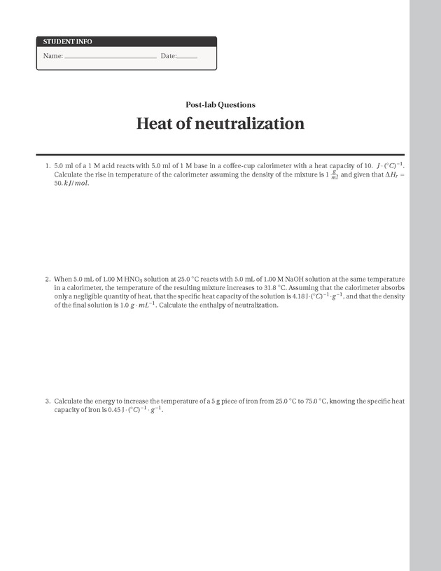 Experiments in College Chemistry I - Heat of nuetralization 13