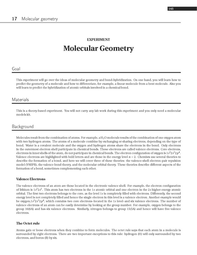 Experiments in College Chemistry I - Molecular Geometry 1