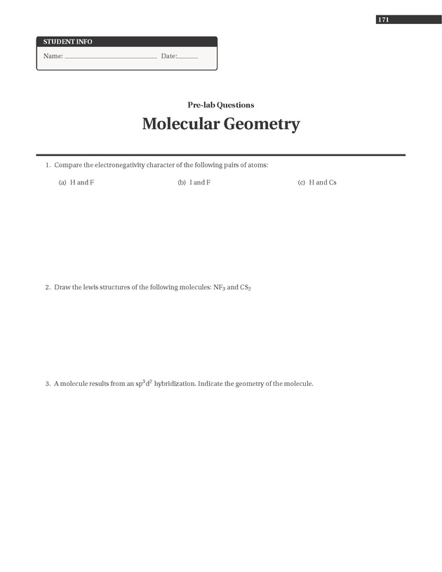 Experiments in College Chemistry I - Molecular Geometry 7