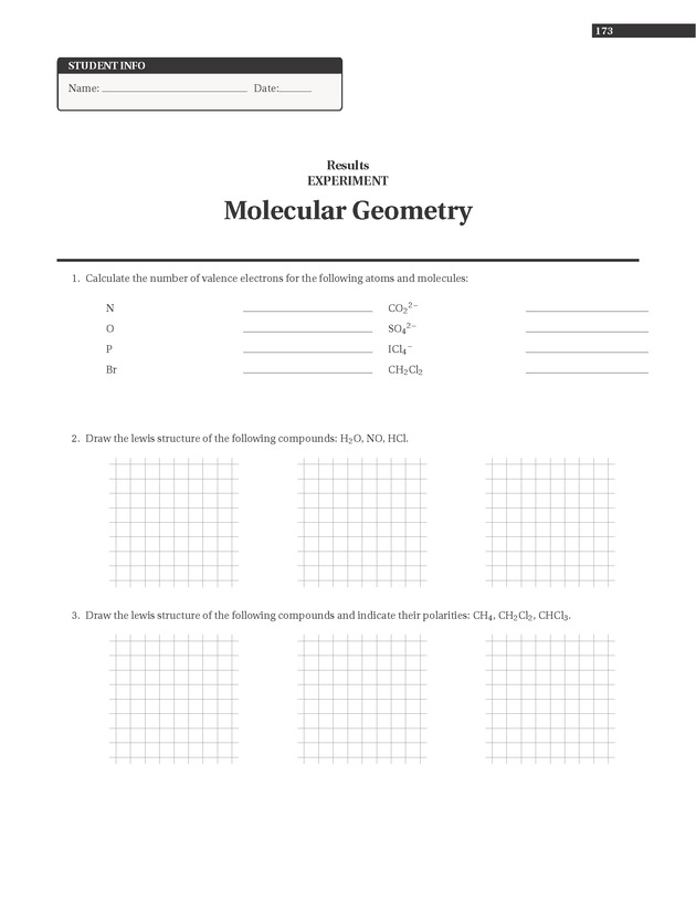 Experiments in College Chemistry I - Molecular Geometry 9