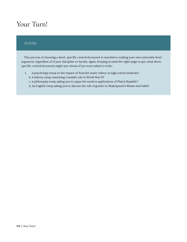Write Here, Right Now: An Interactive Introduction to Academic Writing and Research - Page 168