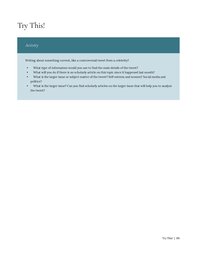 Write Here, Right Now: An Interactive Introduction to Academic Writing and Research - Page 191