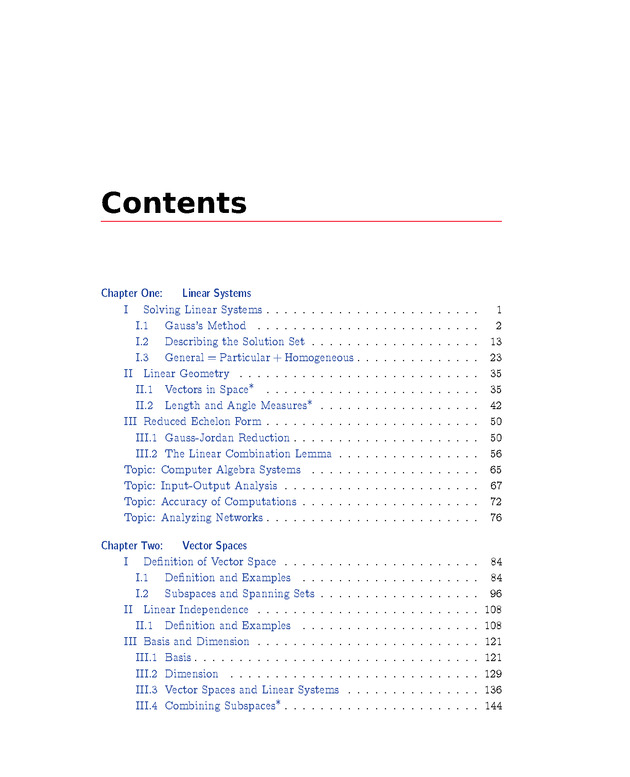 Linear Algebra - Table of Contents 1