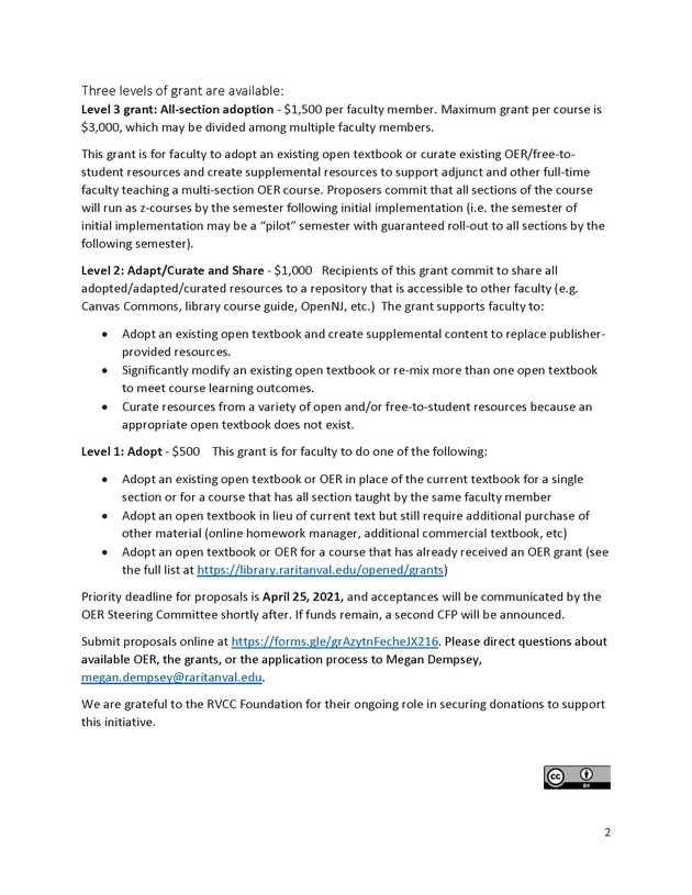 Raritan Valley Community College Faculty OER Grants - Call for Proposals - Page 2