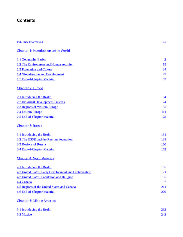 World Regional Geography - Table of Contents 1