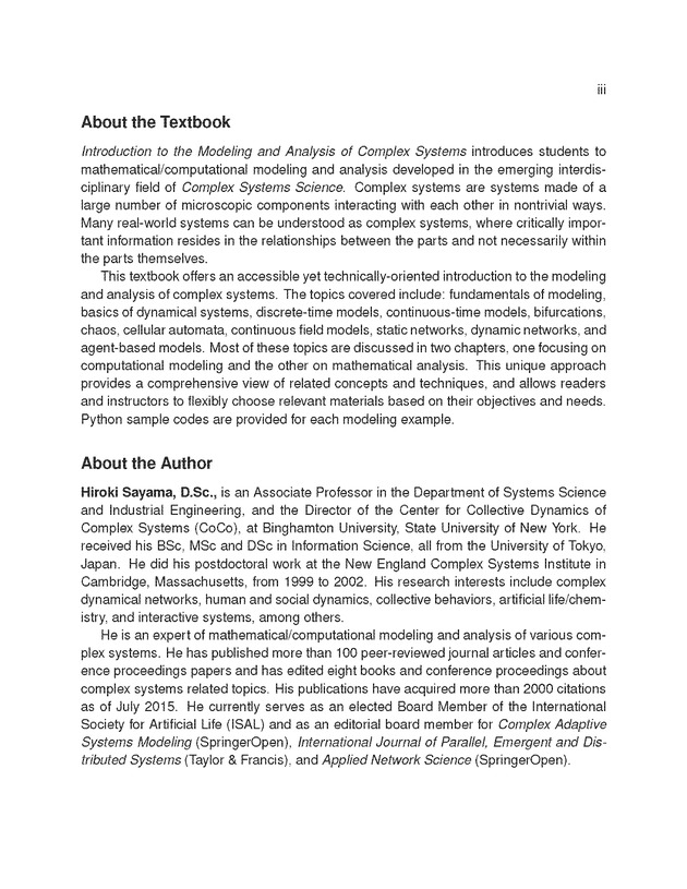 Introduction to the Modeling and Analysis of Complex Systems - Front Matter 2