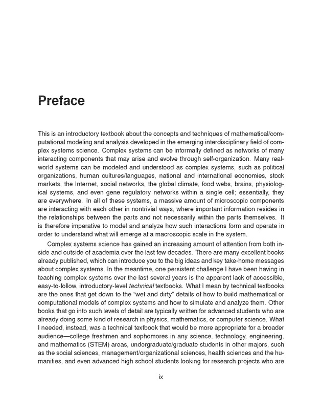 Introduction to the Modeling and Analysis of Complex Systems - Preface 1
