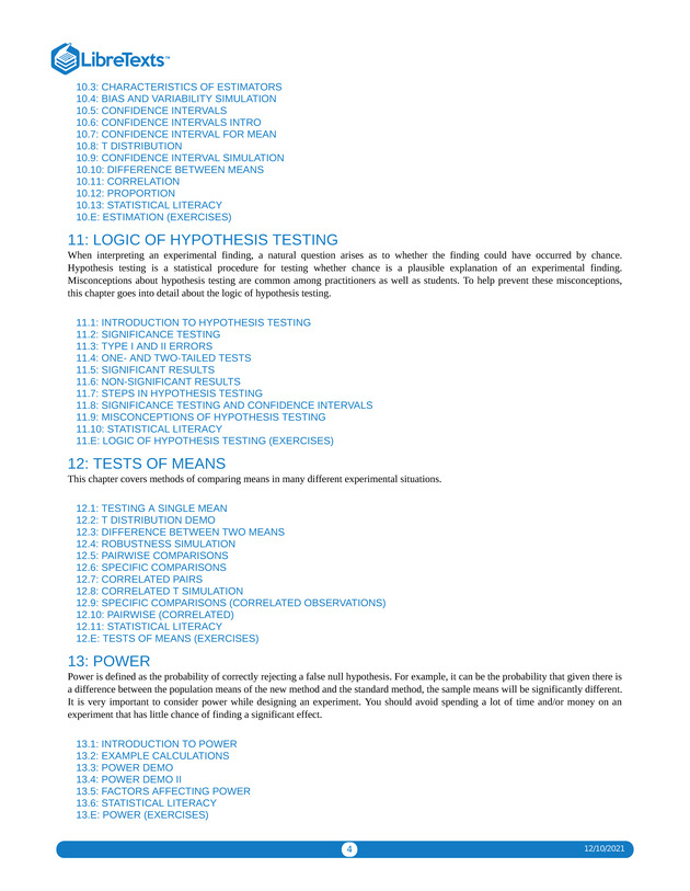 Introductory Statistics - Table of Contents 4