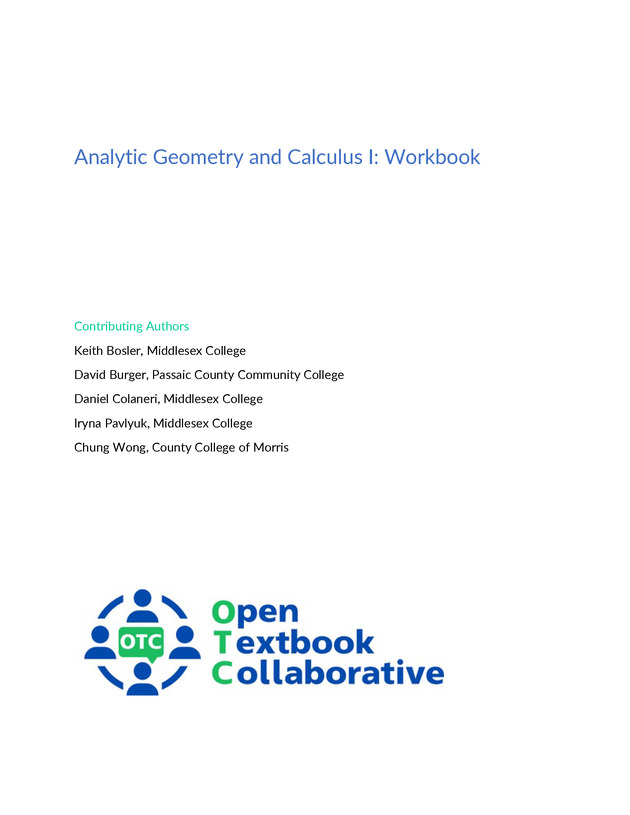 Analytic Geometry and Calculus I : Workbook - Front Matter 1