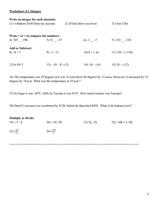 Beginning Algebra Workbook - Page 5