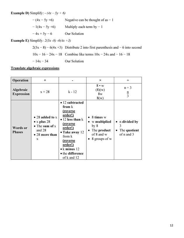 Beginning Algebra Workbook - Page 12